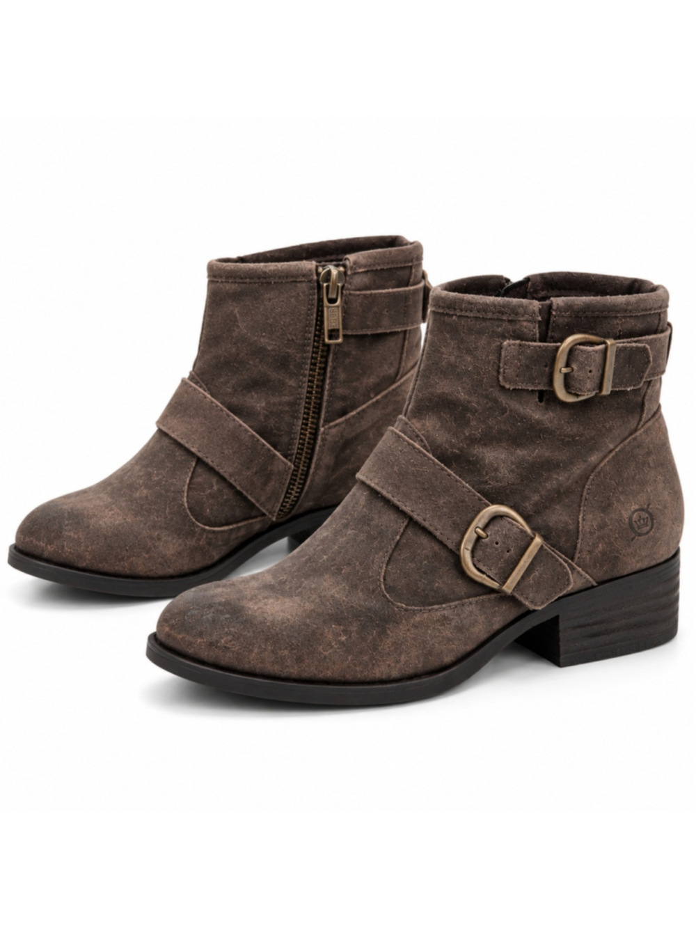 Born Womens Moto Boots Size 11 M Brown Suede Buckle Flannel Lined Ankle Booties
